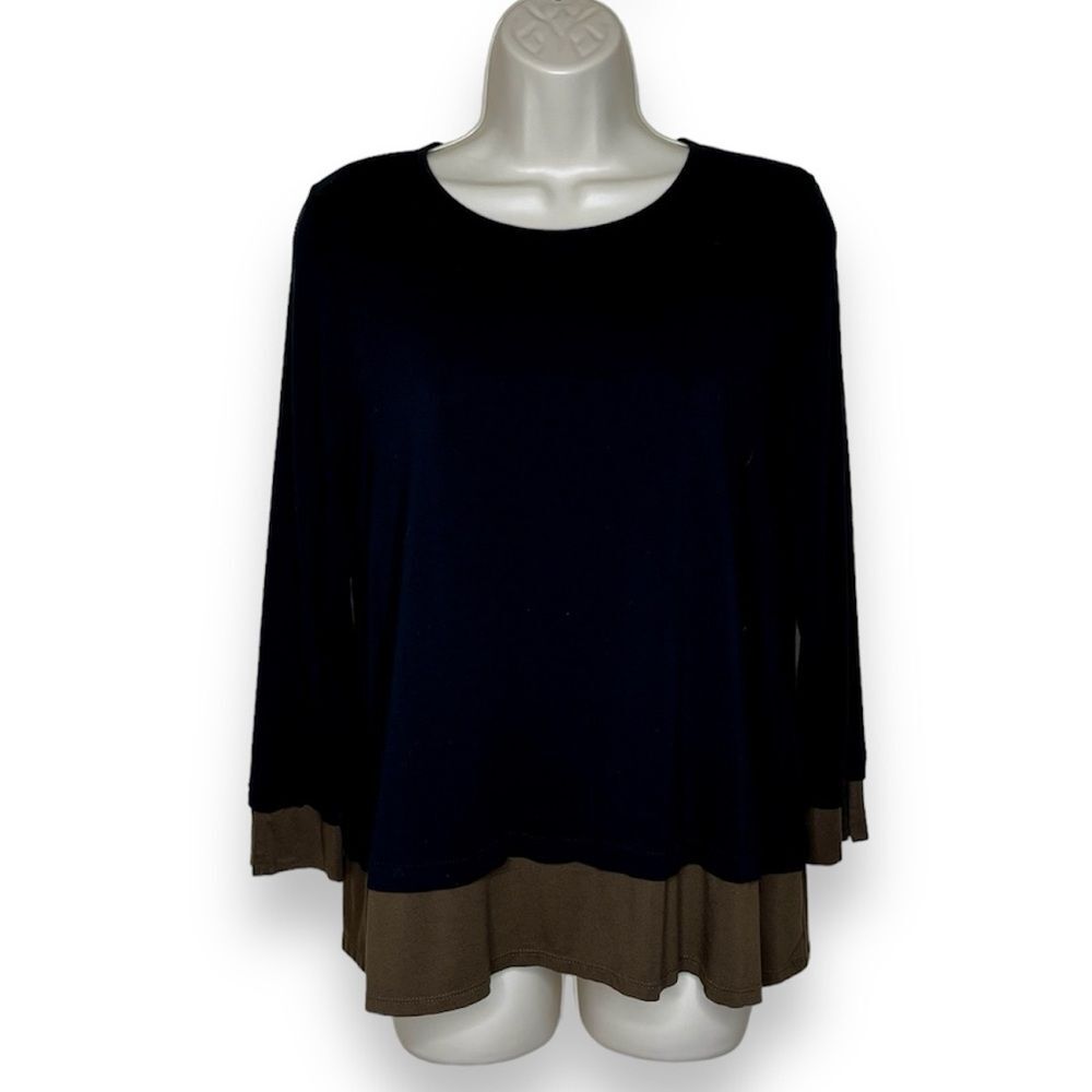 J Jill Wearever Collection Layered Look Black Olive Top Women Small Petite